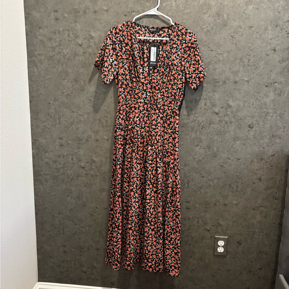 PrettyLittleThing Black and Red Floral Maxi Dress